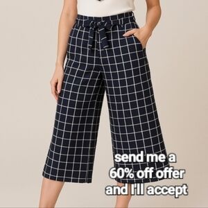 Maison Jules Wide Leg Windowpane Capris Black White 6